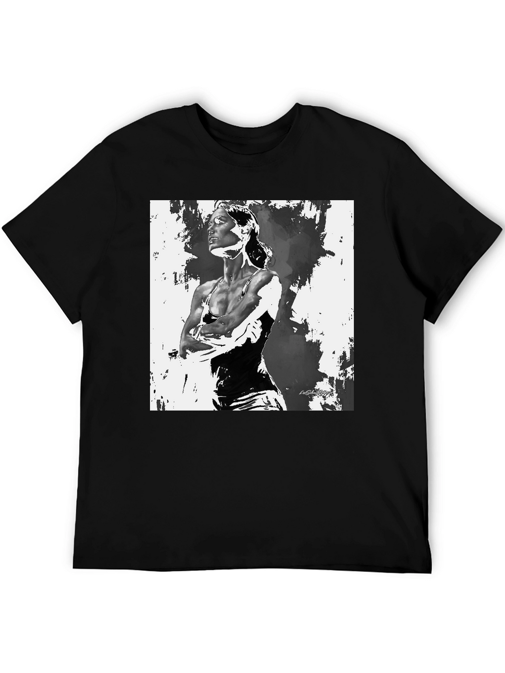 Black T-Shirt with Artistic Woman Graphic