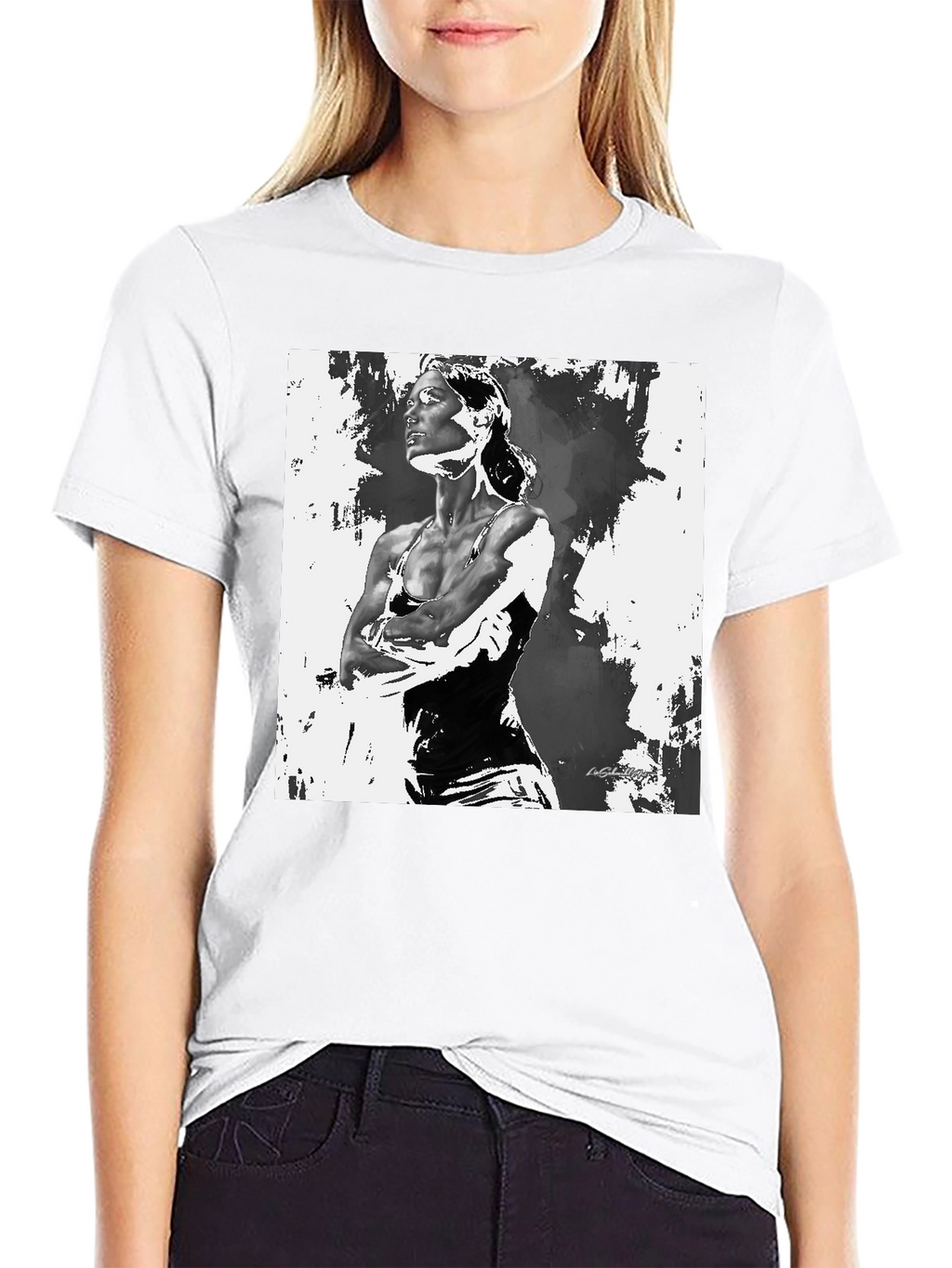 Black T-Shirt with Artistic Woman Graphic