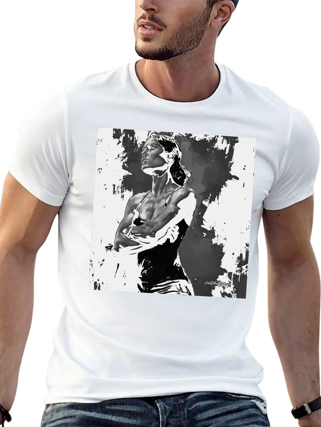 Black T-Shirt with Artistic Woman Graphic