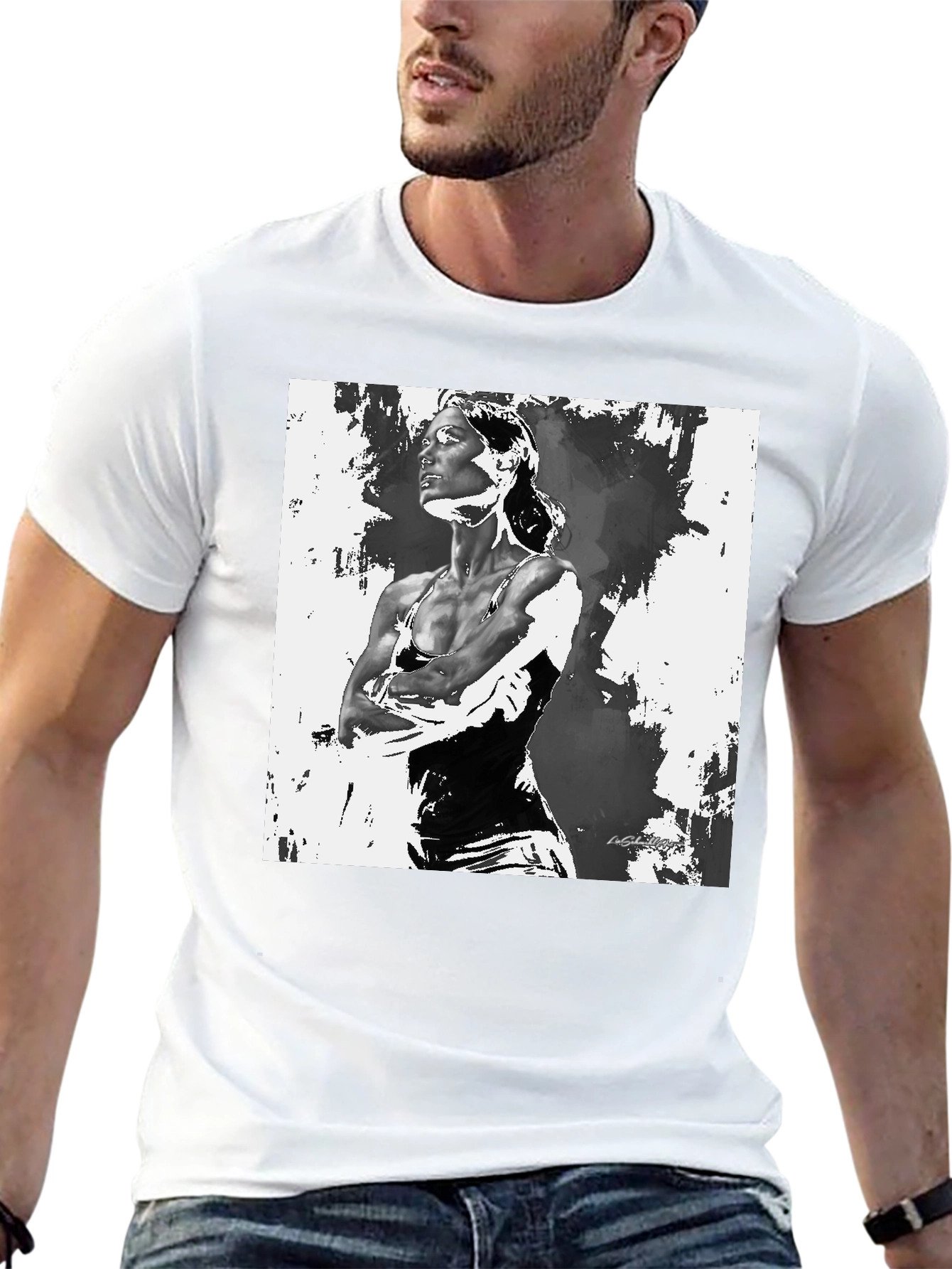 Black T-Shirt with Artistic Woman Graphic