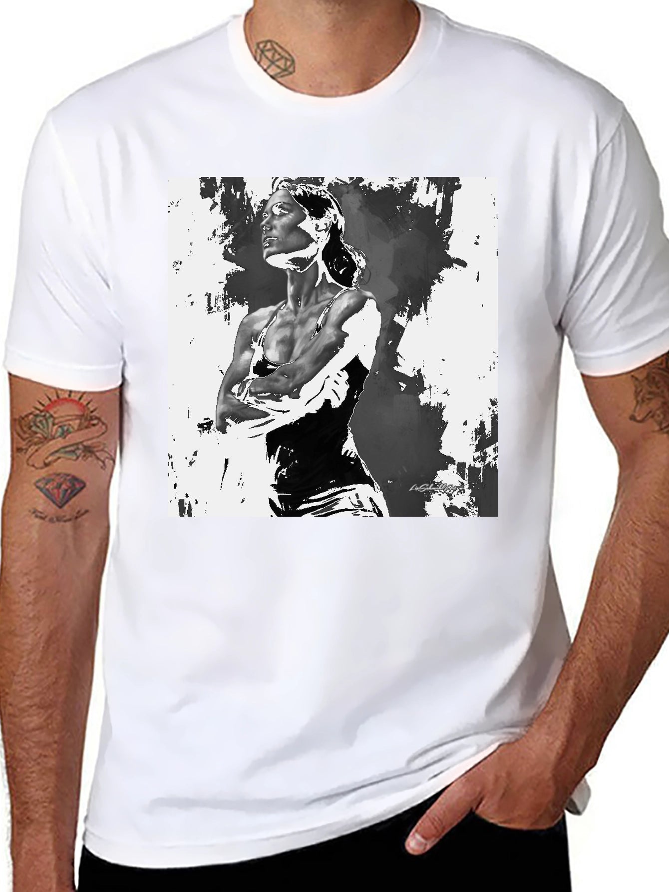 Black T-Shirt with Artistic Woman Graphic