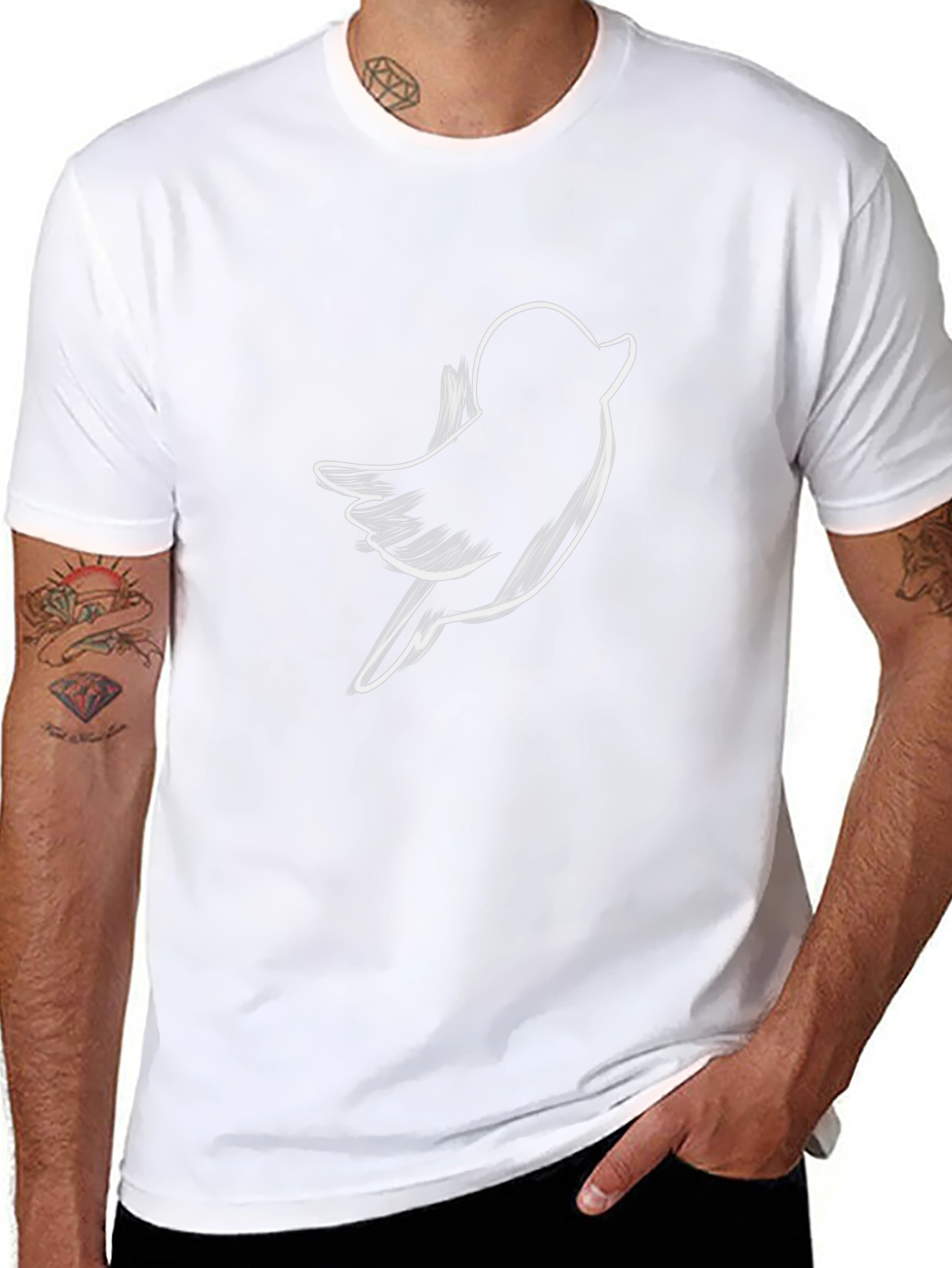 Bird Sketch Graphic Tee - Casual Black T-Shirt