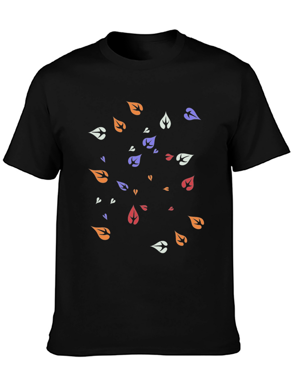 Modern Leaf Pattern Black T-Shirt