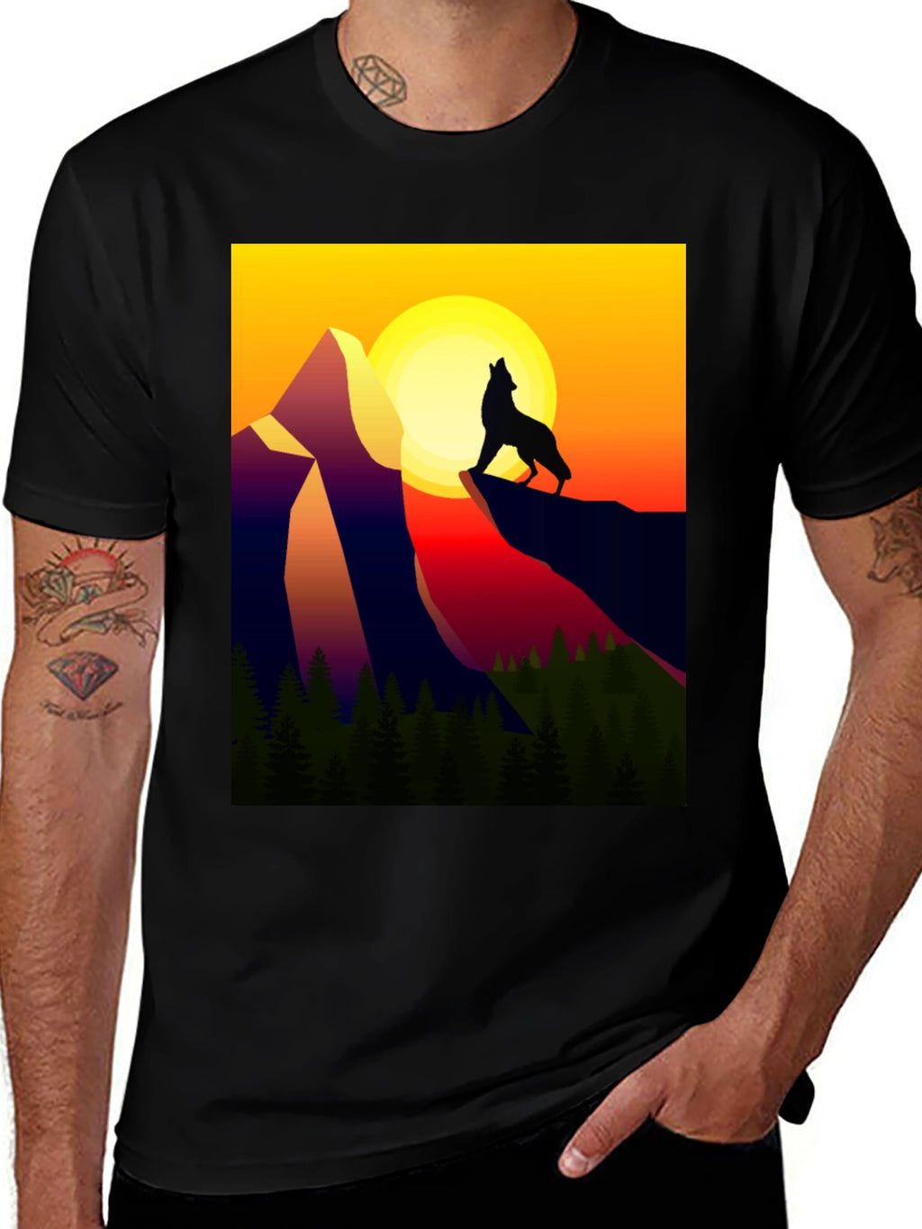 Wolf Mountain Graphic Tee - Sunset Design