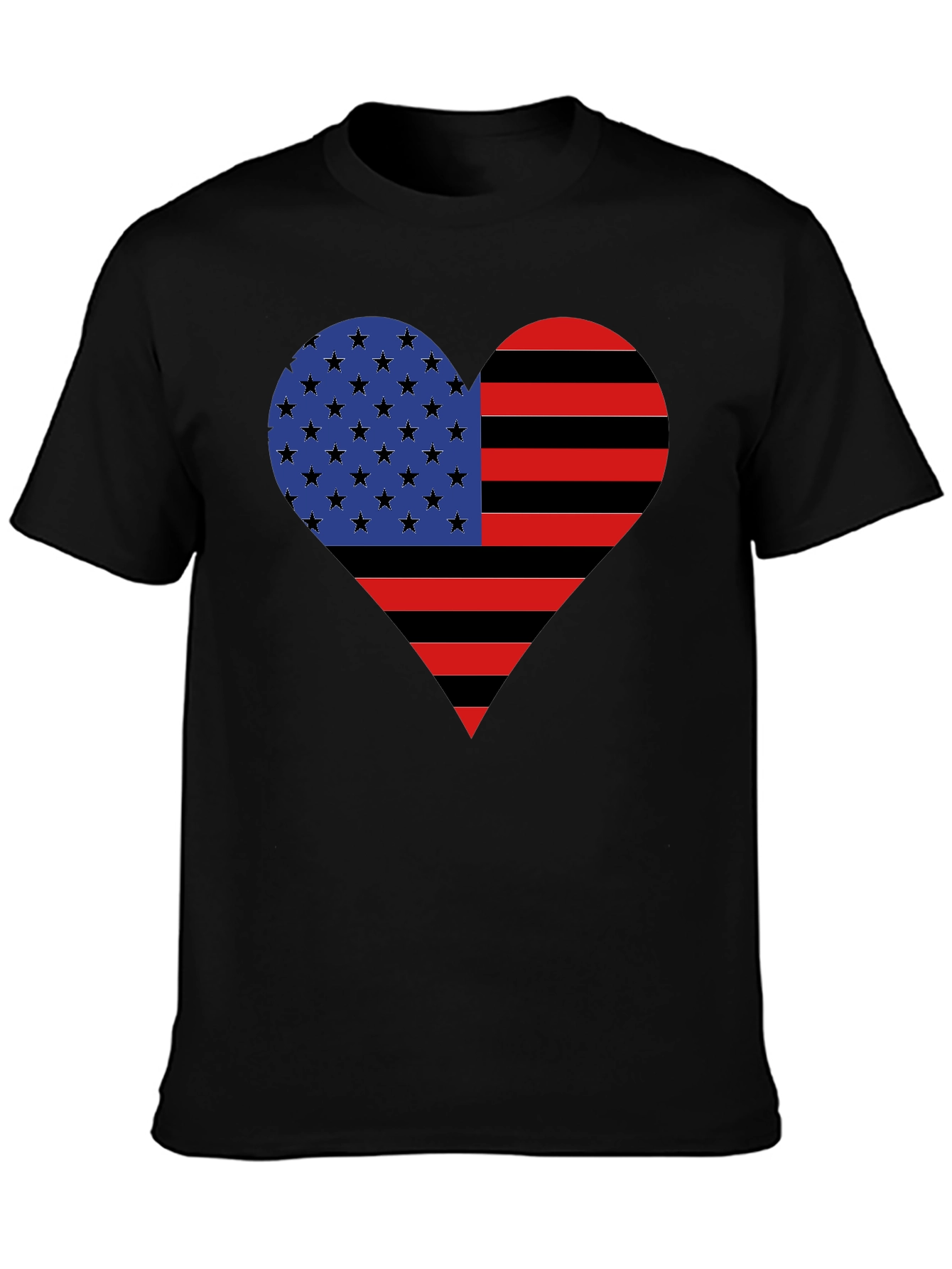 American Flag Heart Graphic Tee - Black Casual Shirt