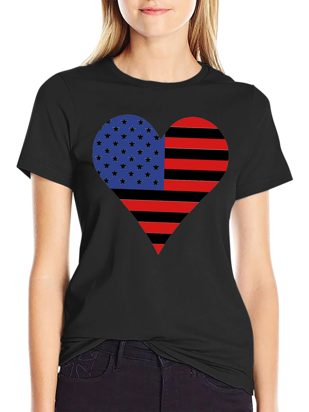 American Flag Heart Graphic Tee - Black Casual Shirt