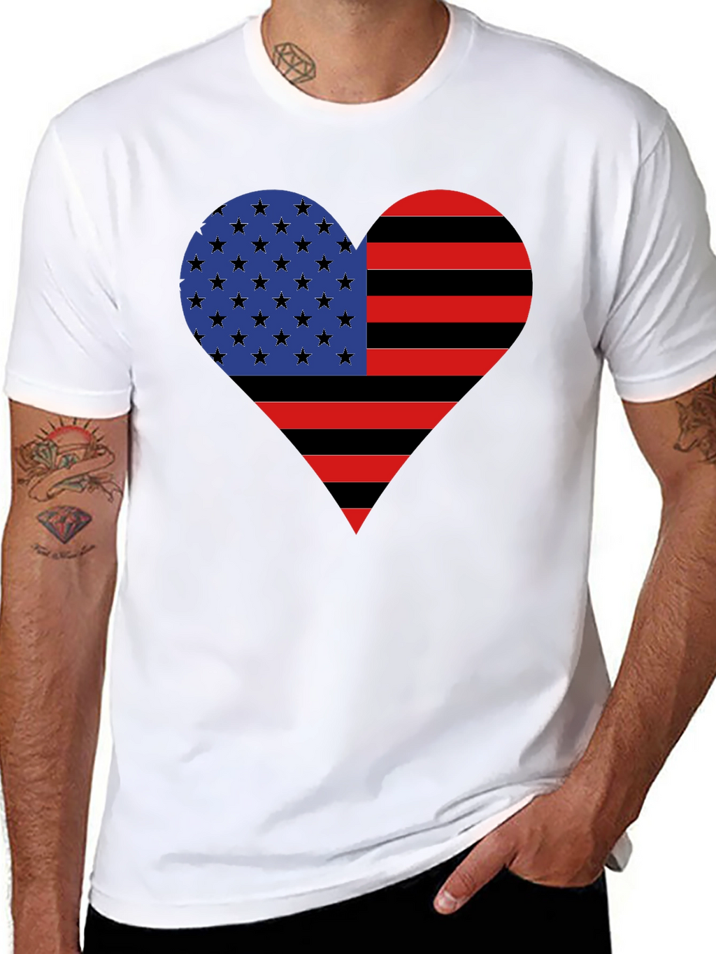 American Flag Heart Graphic Tee - Black Casual Shirt