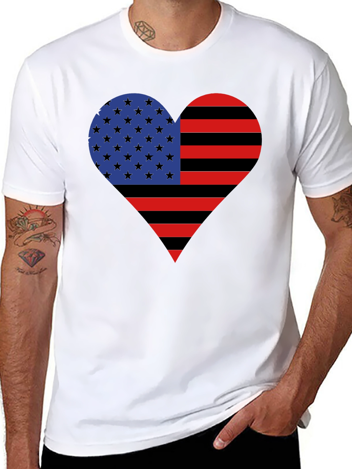 American Flag Heart Graphic Tee - Black Casual Shirt
