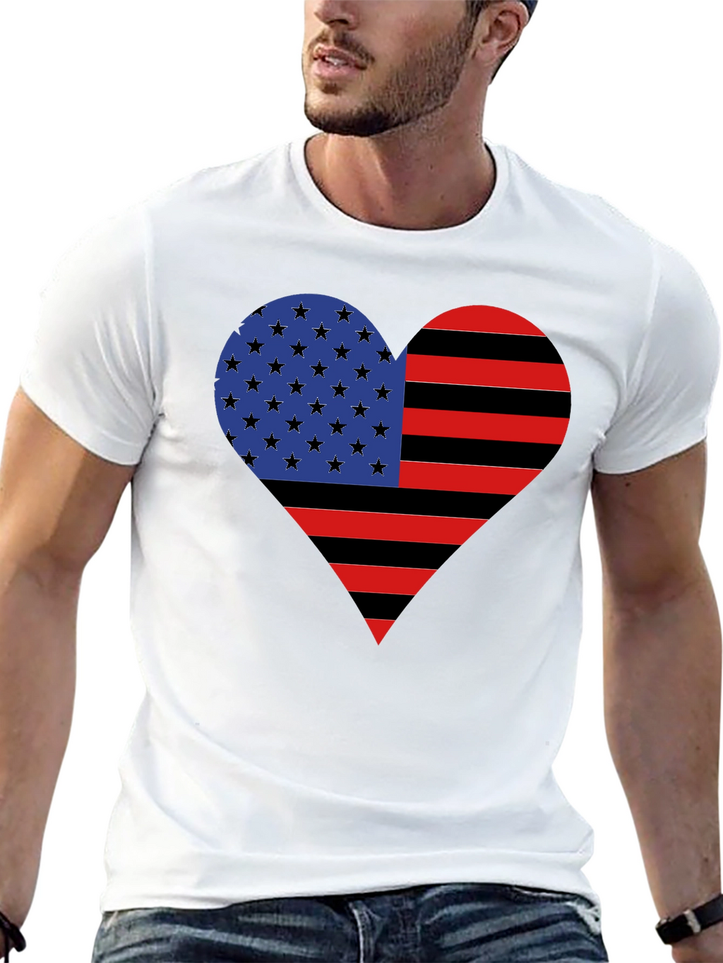 American Flag Heart Graphic Tee - Black Casual Shirt