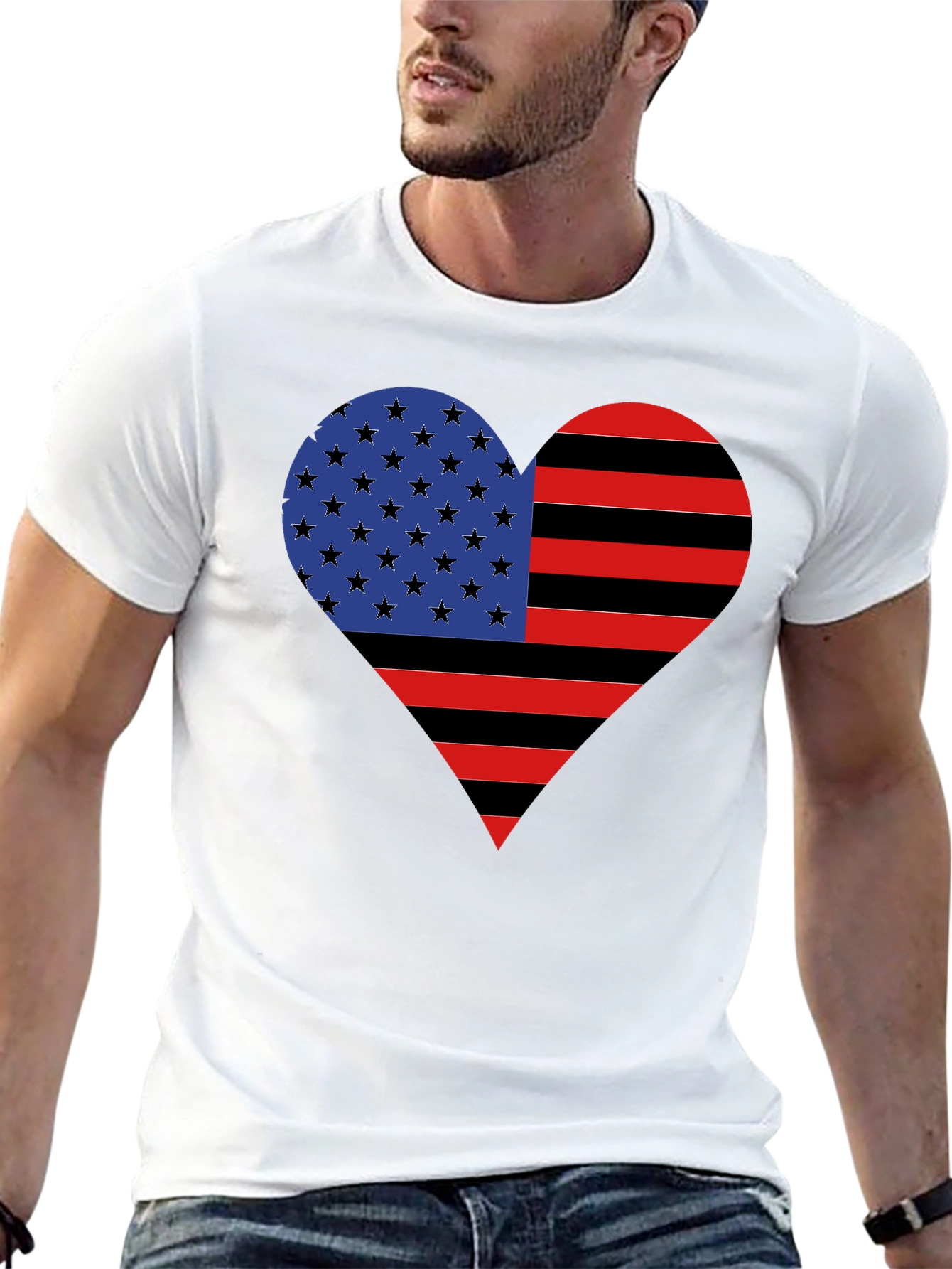 American Flag Heart Graphic Tee - Black Casual Shirt