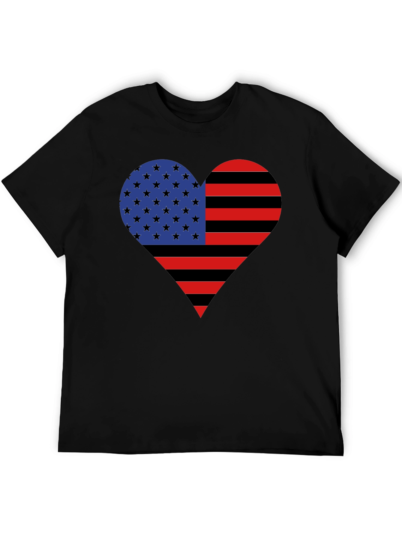American Flag Heart Graphic Tee - Black Casual Shirt