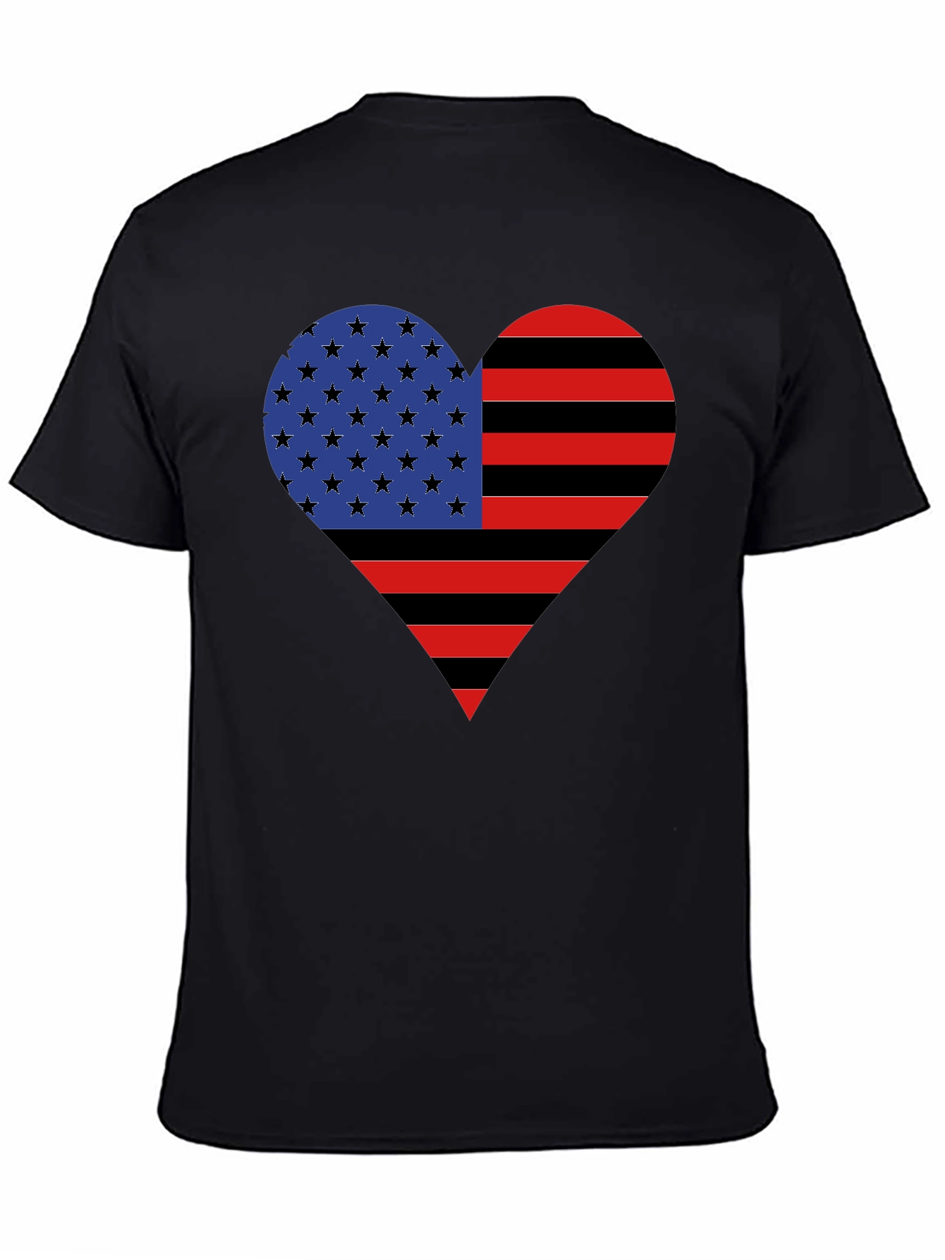 American Flag Heart Graphic Tee - Black Casual Shirt
