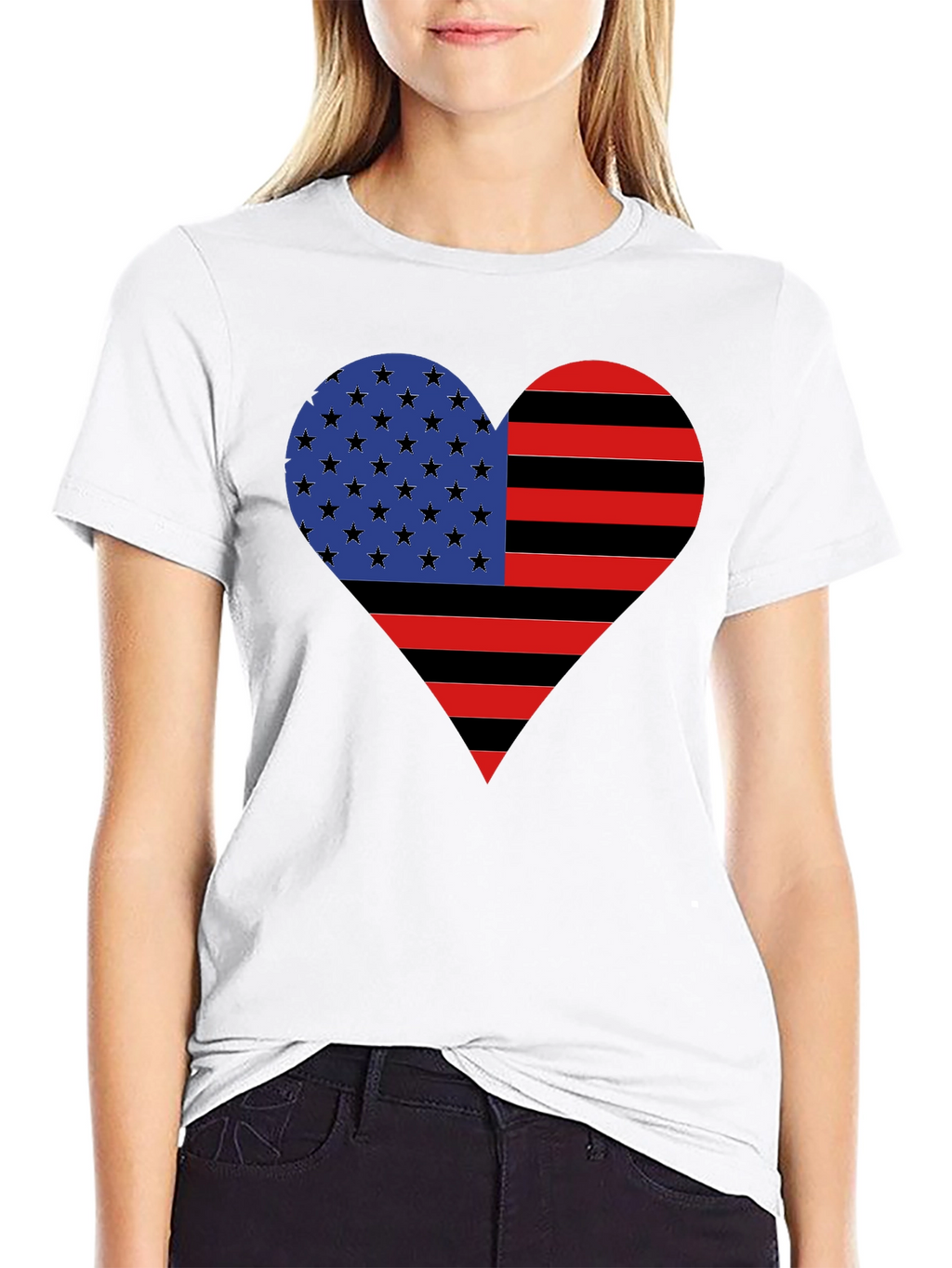 American Flag Heart Graphic Tee - Black Casual Shirt