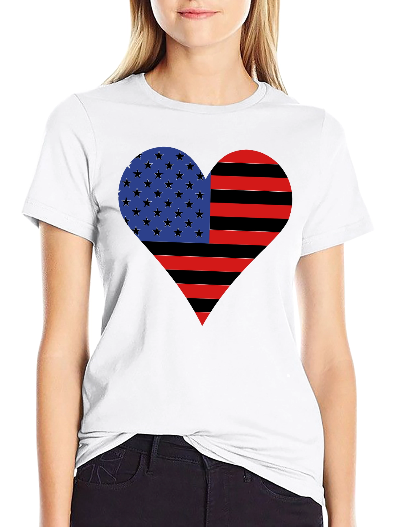 American Flag Heart Graphic Tee - Black Casual Shirt