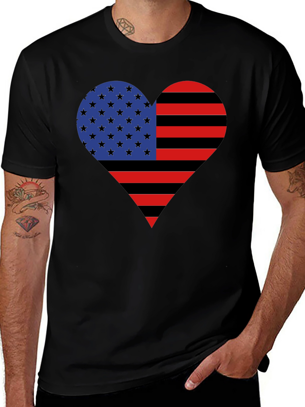 American Flag Heart Graphic Tee - Black Casual Shirt