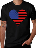 American Flag Heart Graphic Tee - Black Casual Shirt