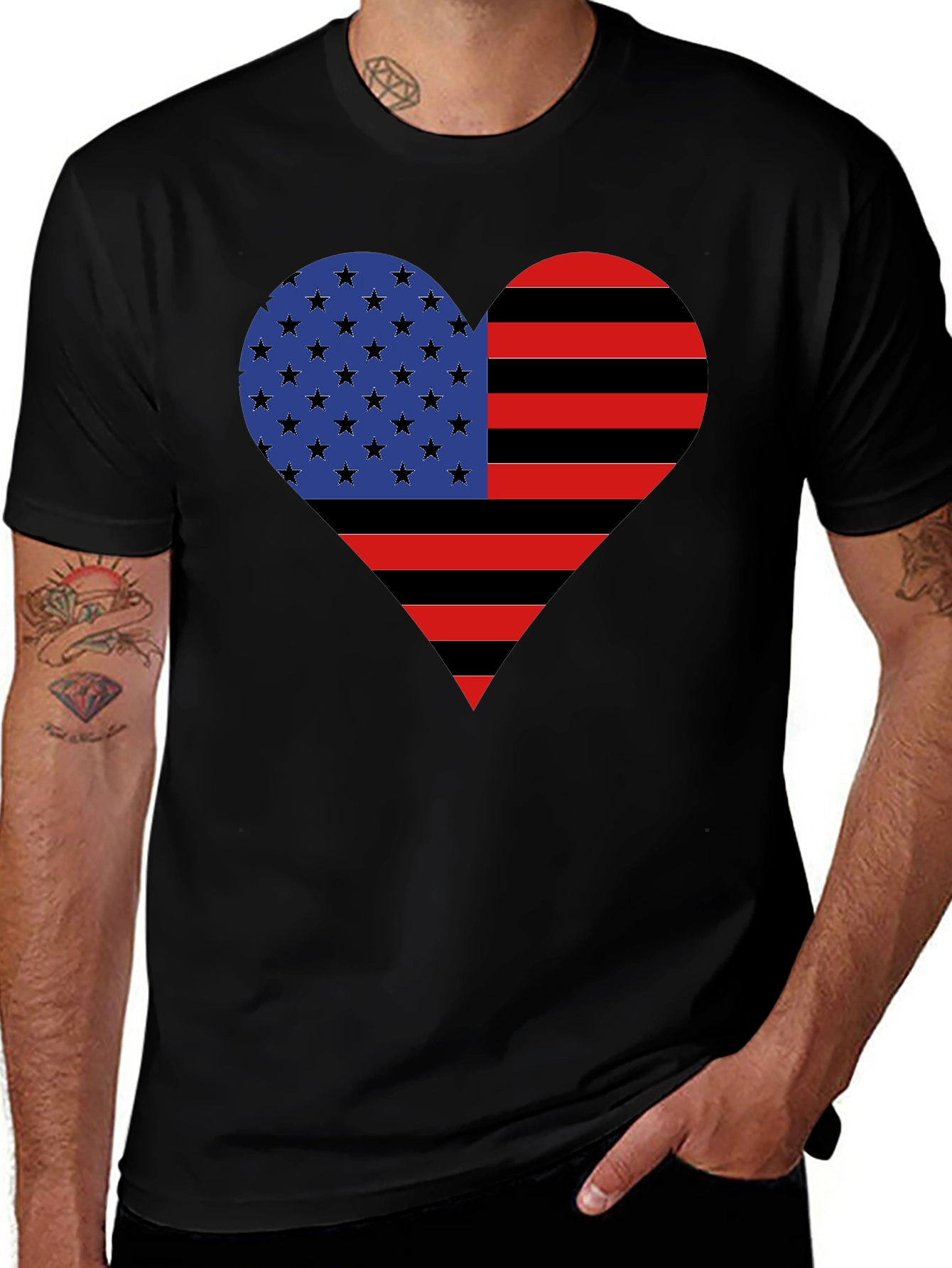 American Flag Heart Graphic Tee - Black Casual Shirt