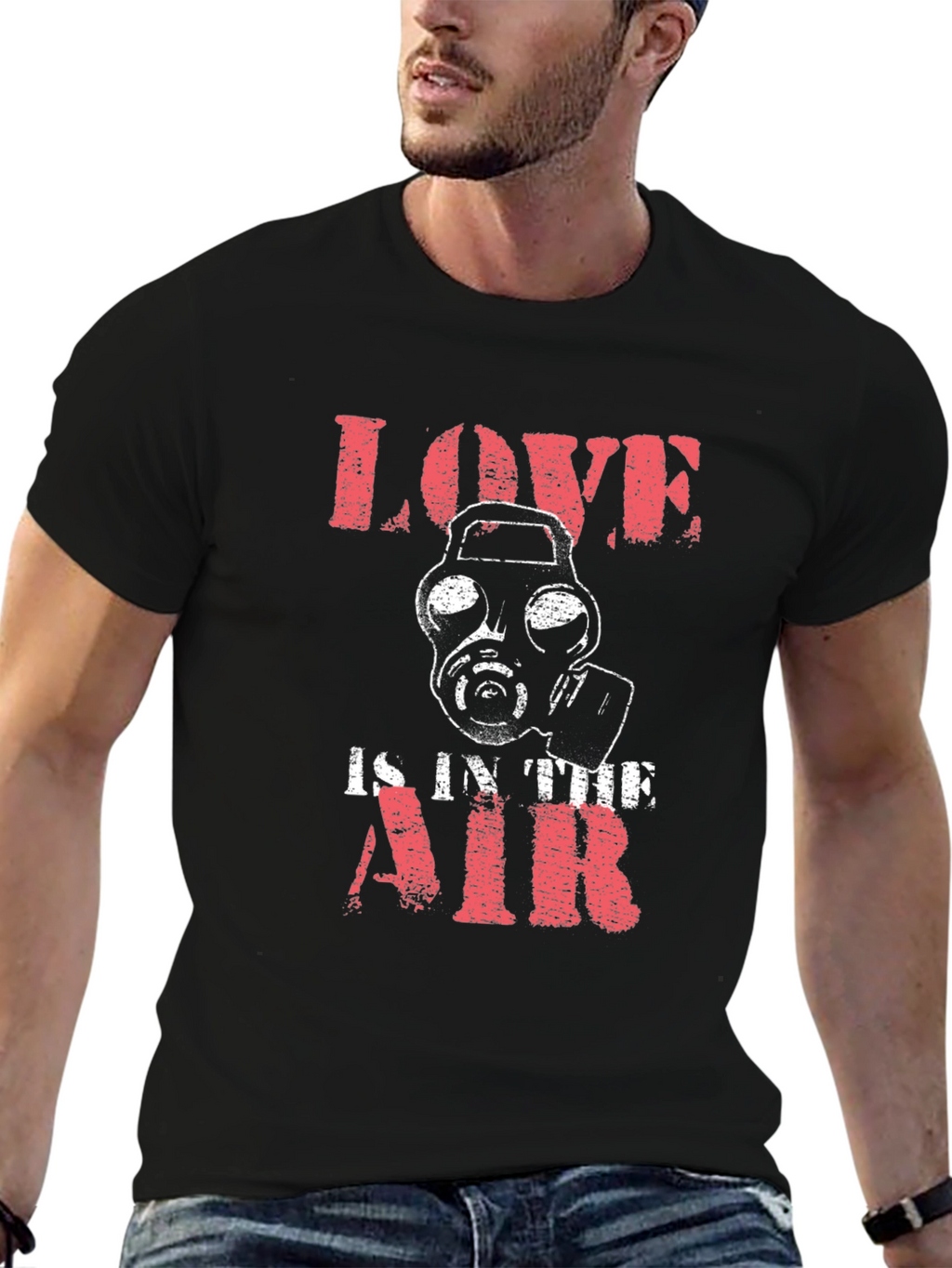 Love Is In The Air Gas Mask Graphic Tee