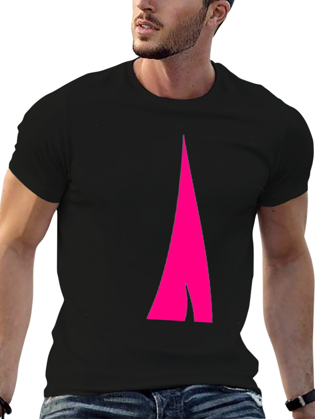Mens Black Tee with Abstract Pink Arrow Design