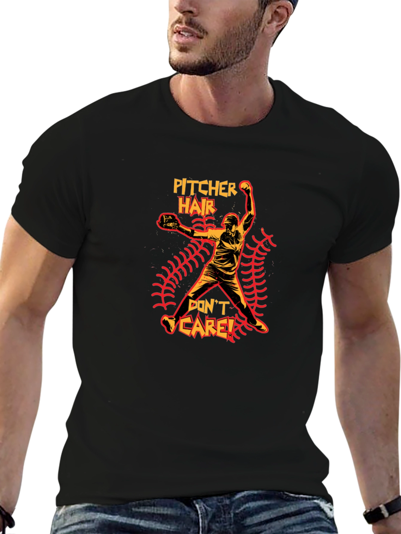 Pitcher Hair Dont Care Graphic T-Shirt