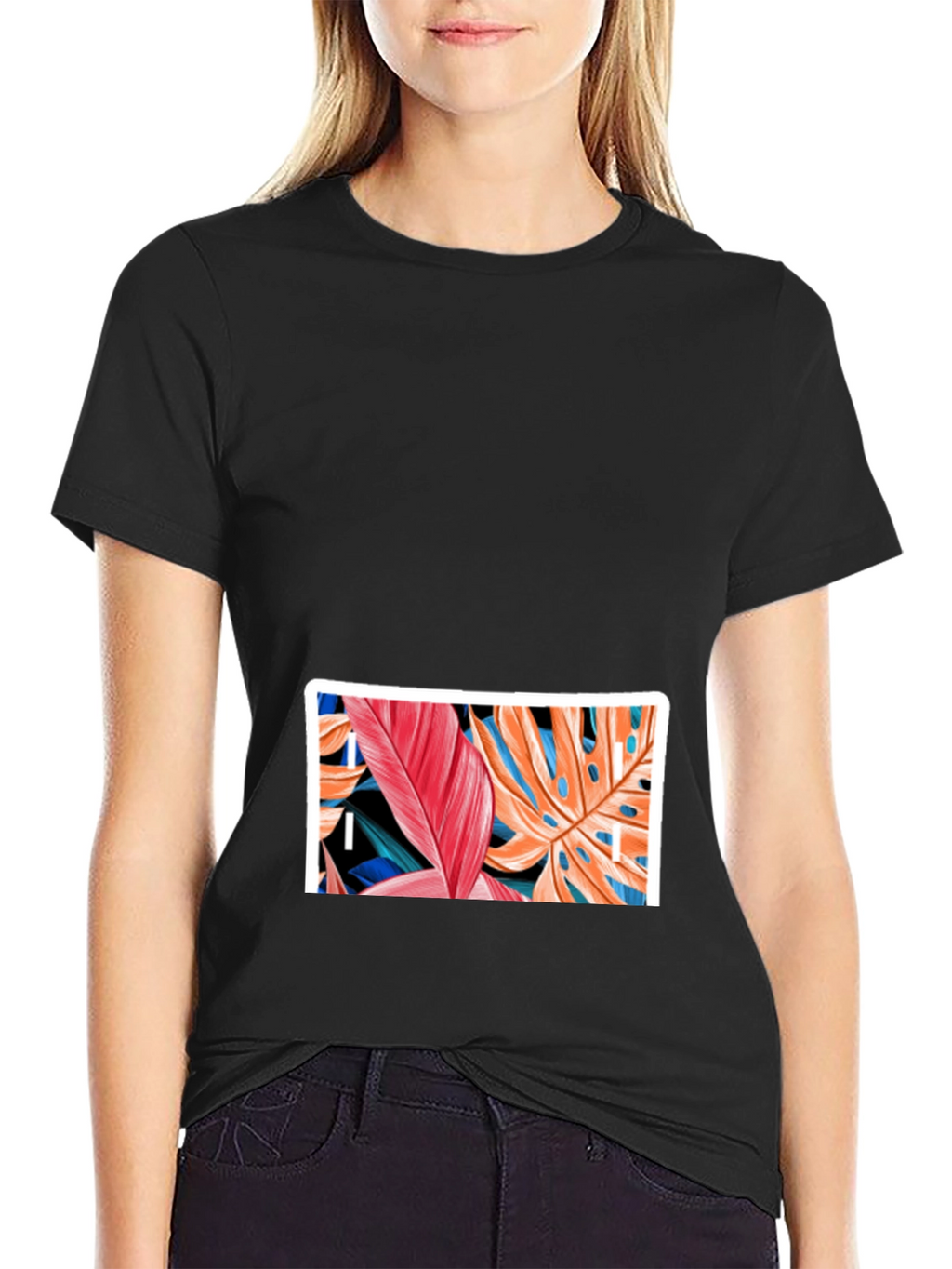 Tropical Leaf Graphic Black T-Shirt