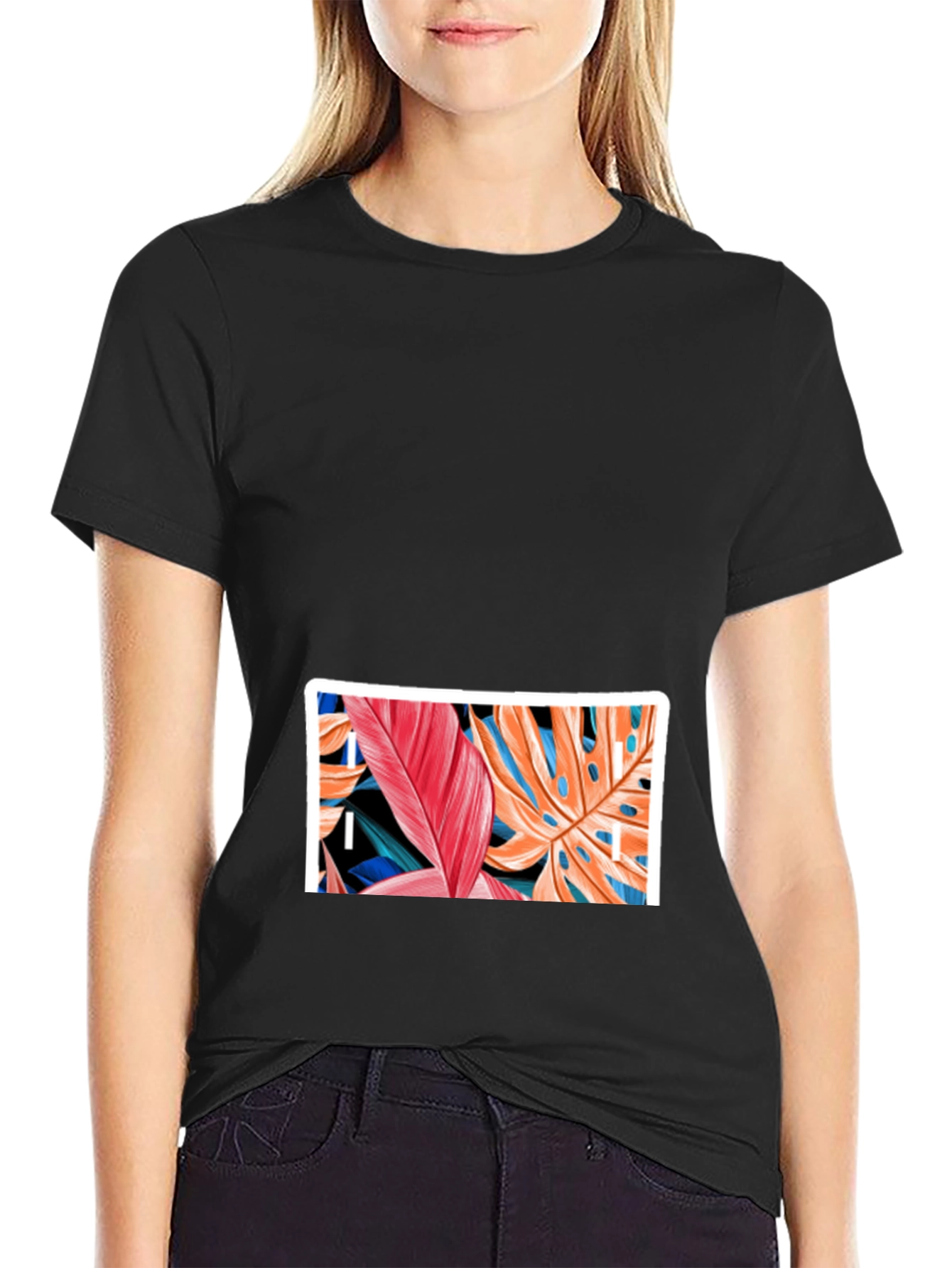Tropical Leaf Graphic Black T-Shirt