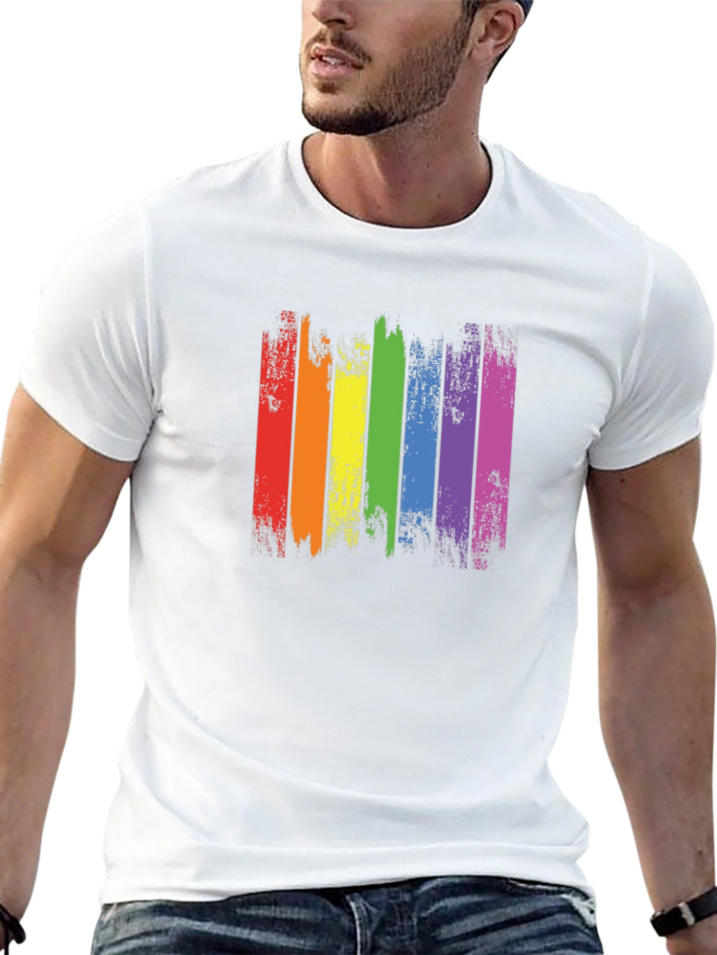 Distressed Rainbow Pride Graphic Tee - Black Cotton T-Shirt