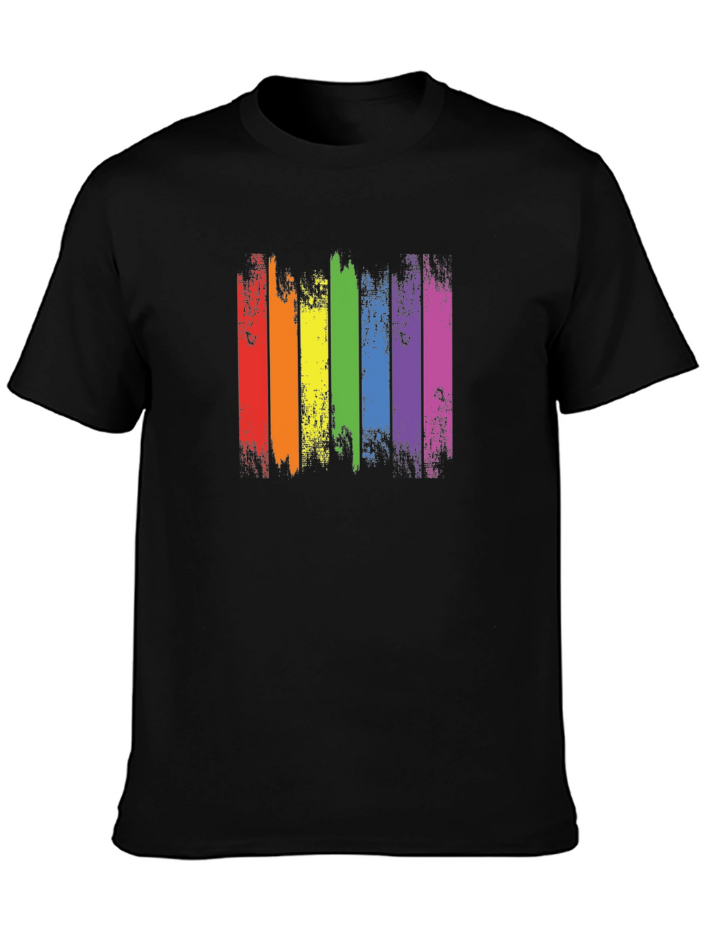 Distressed Rainbow Pride Graphic Tee - Black Cotton T-Shirt