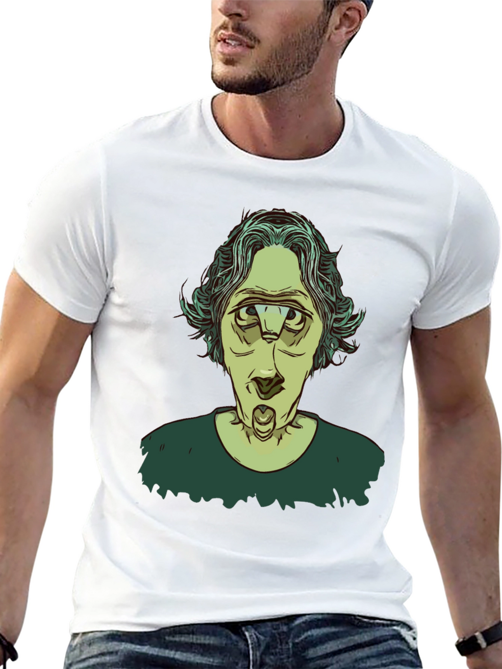 Unique Three-Eyed Character Black Graphic T-Shirt