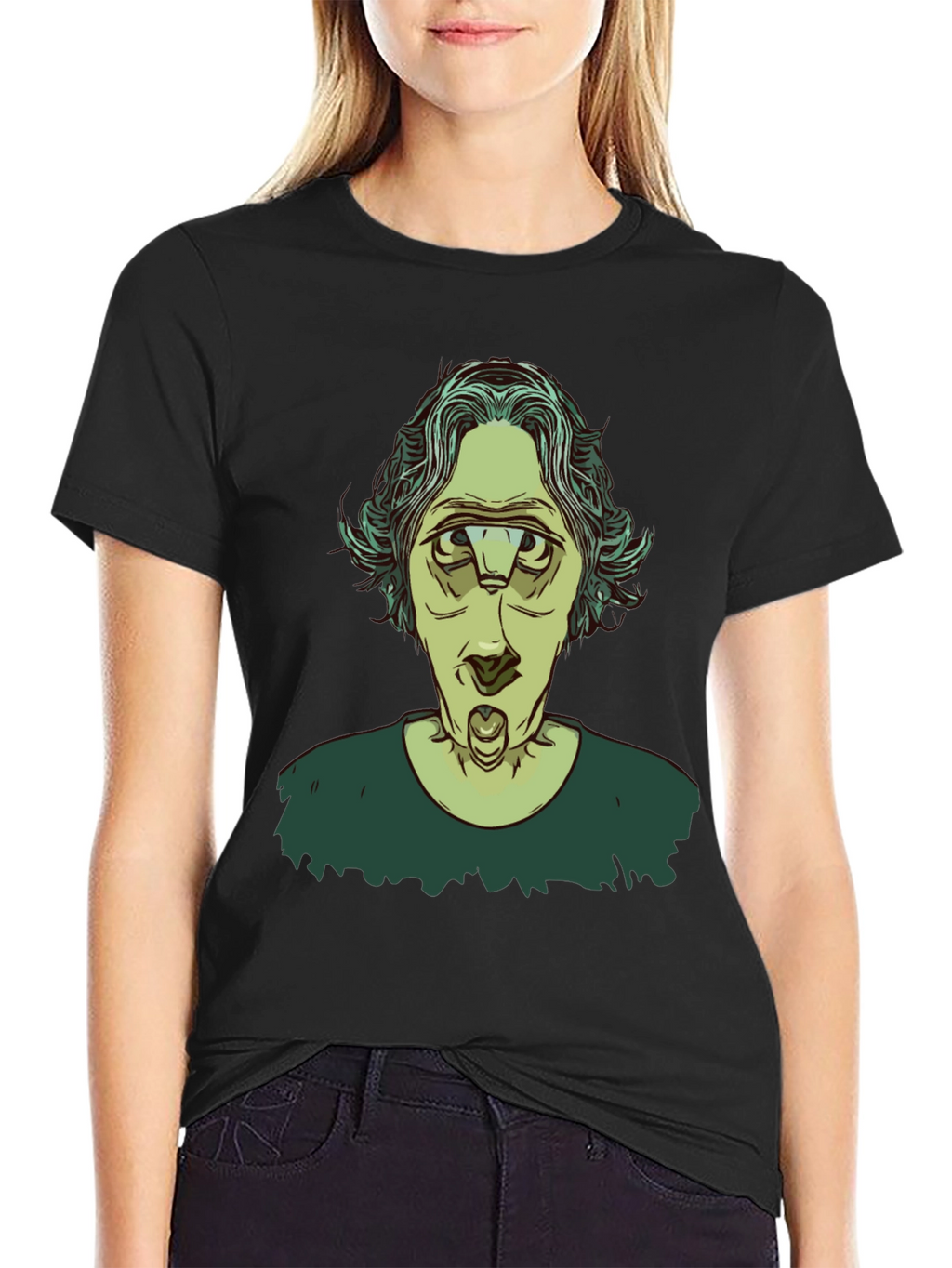 Unique Three-Eyed Character Black Graphic T-Shirt