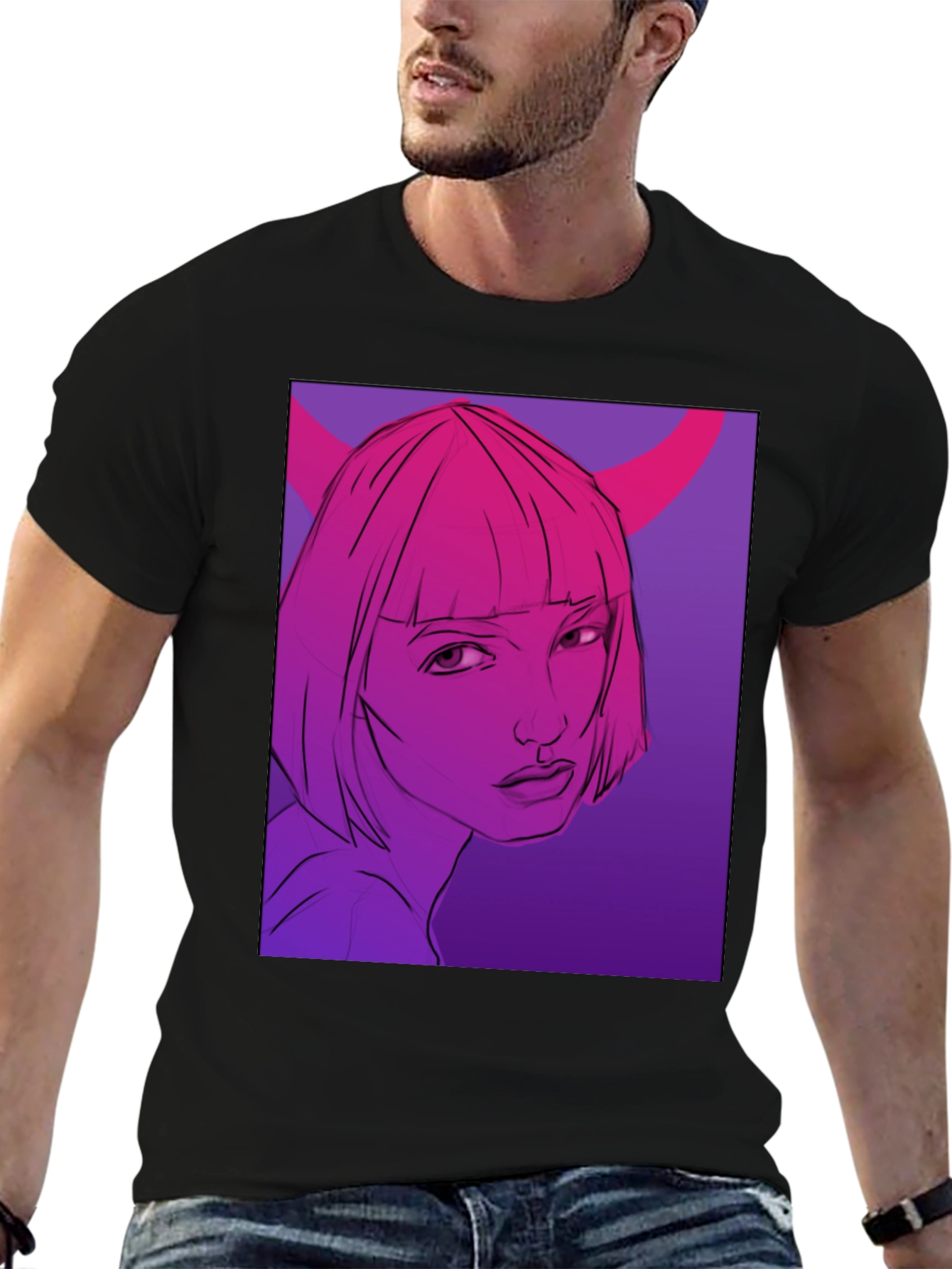 Edgy Demon Girl Graphic Tee - Black Unisex T-Shirt