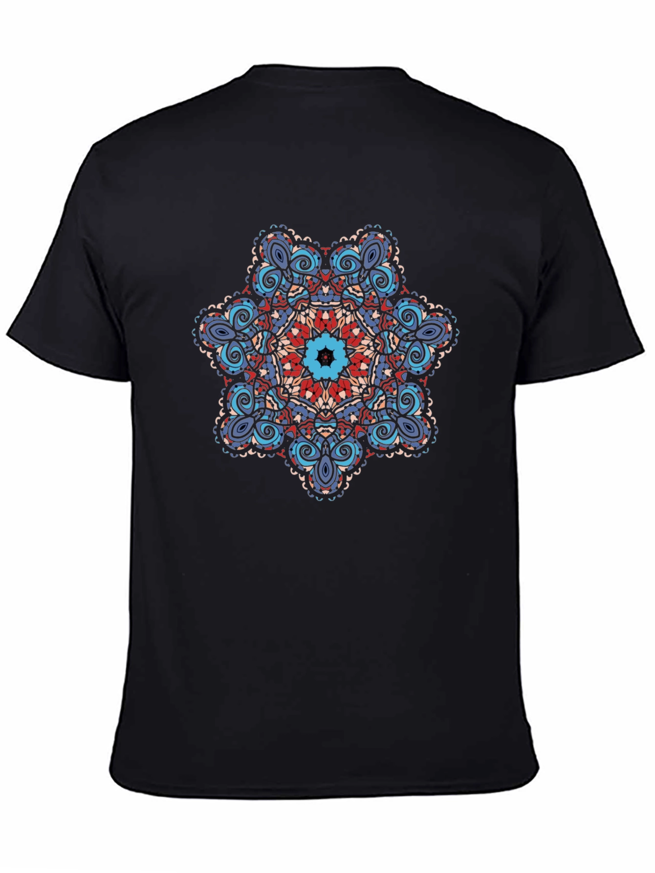 Geometric Mandala Graphic Tee - Black Cotton Blend