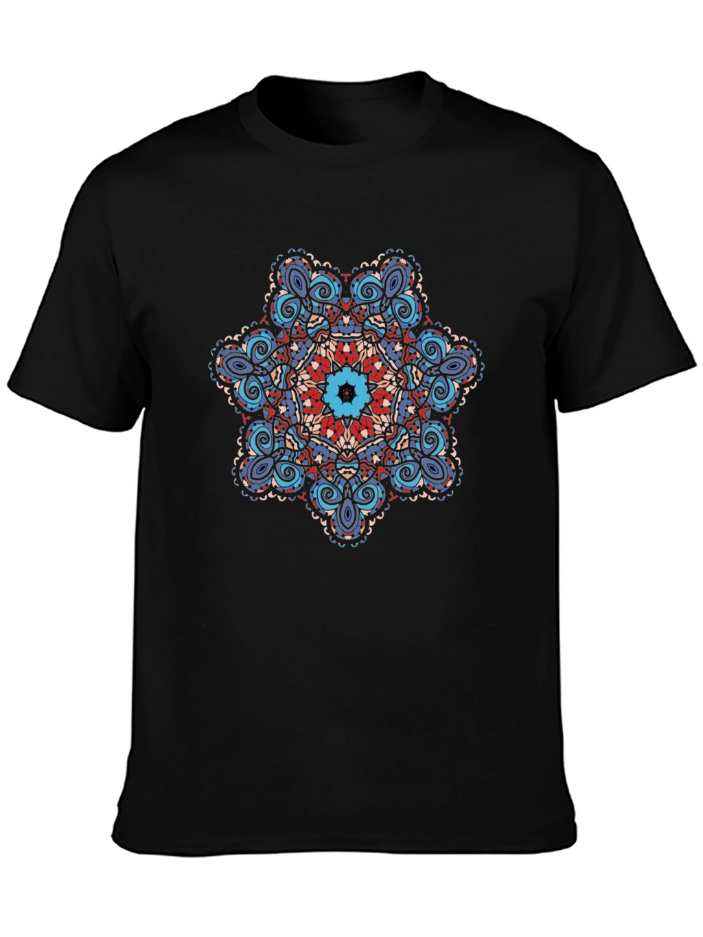 Geometric Mandala Graphic Tee - Black Cotton Blend