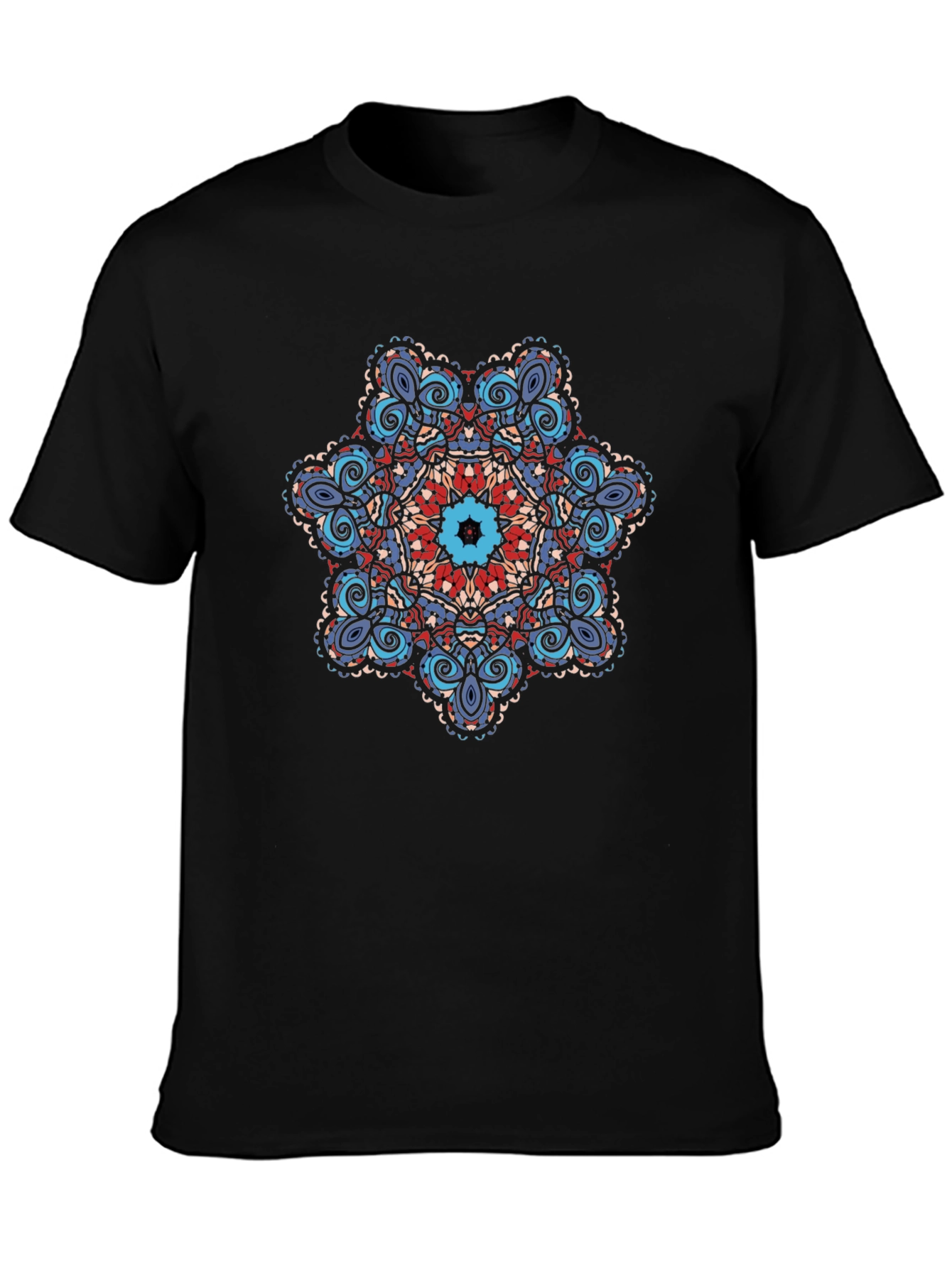 Geometric Mandala Graphic Tee - Black Cotton Blend