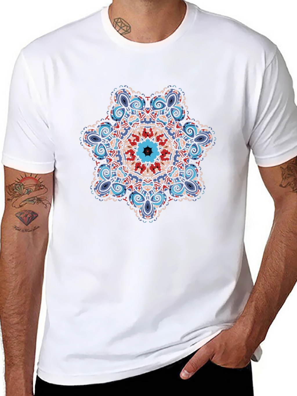 Geometric Mandala Graphic Tee - Black Cotton Blend