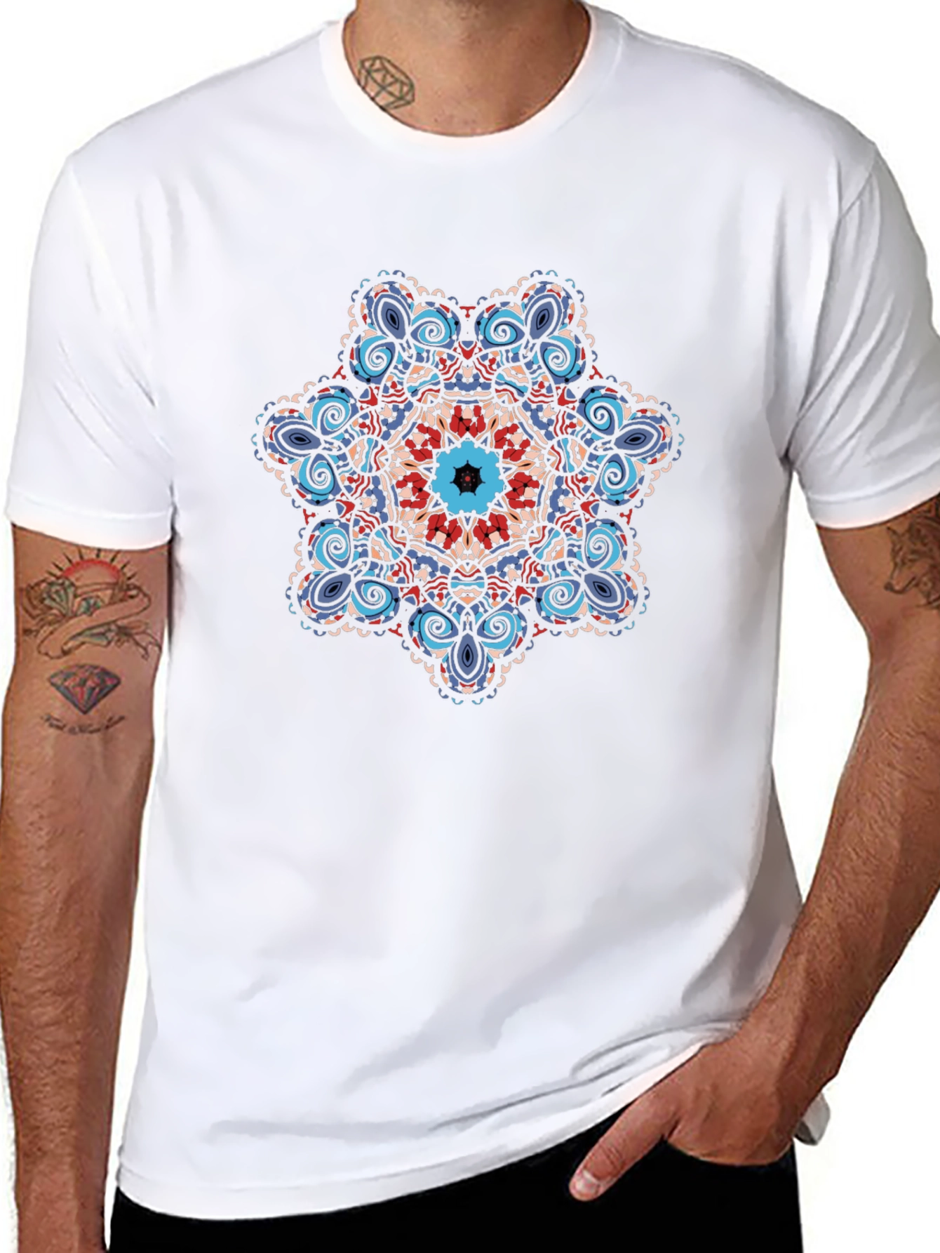 Geometric Mandala Graphic Tee - Black Cotton Blend