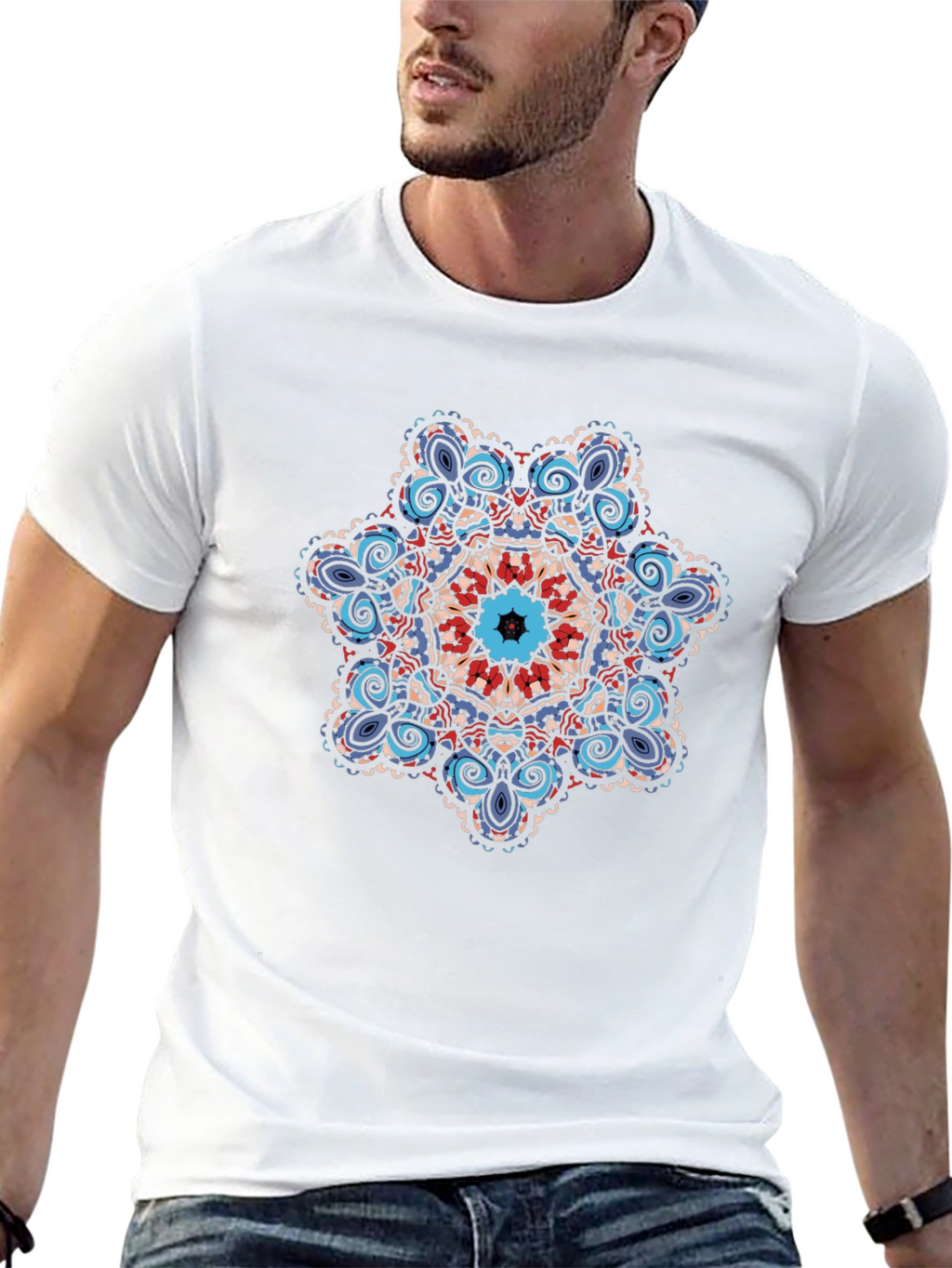 Geometric Mandala Graphic Tee - Black Cotton Blend