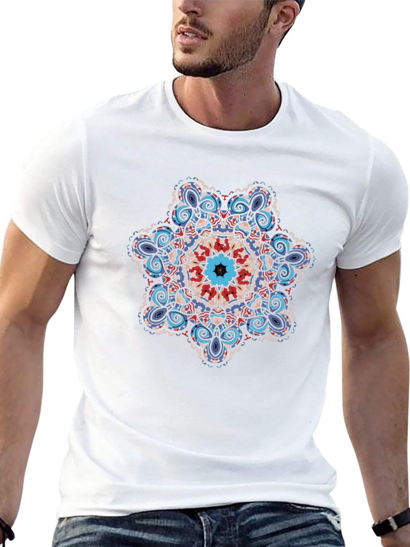 Geometric Mandala Graphic Tee - Black Cotton Blend