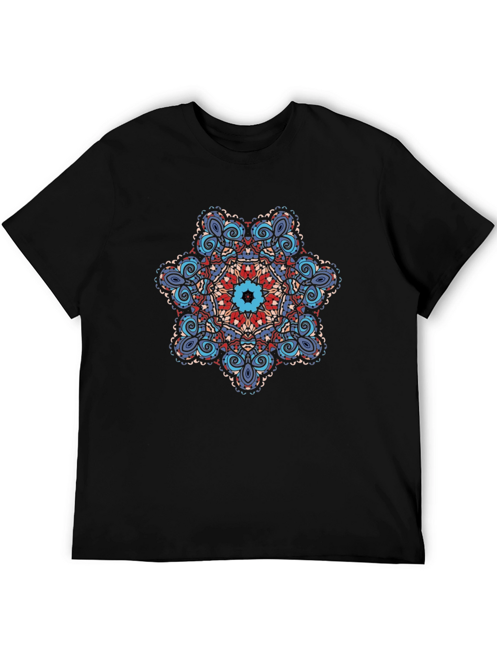 Geometric Mandala Graphic Tee - Black Cotton Blend