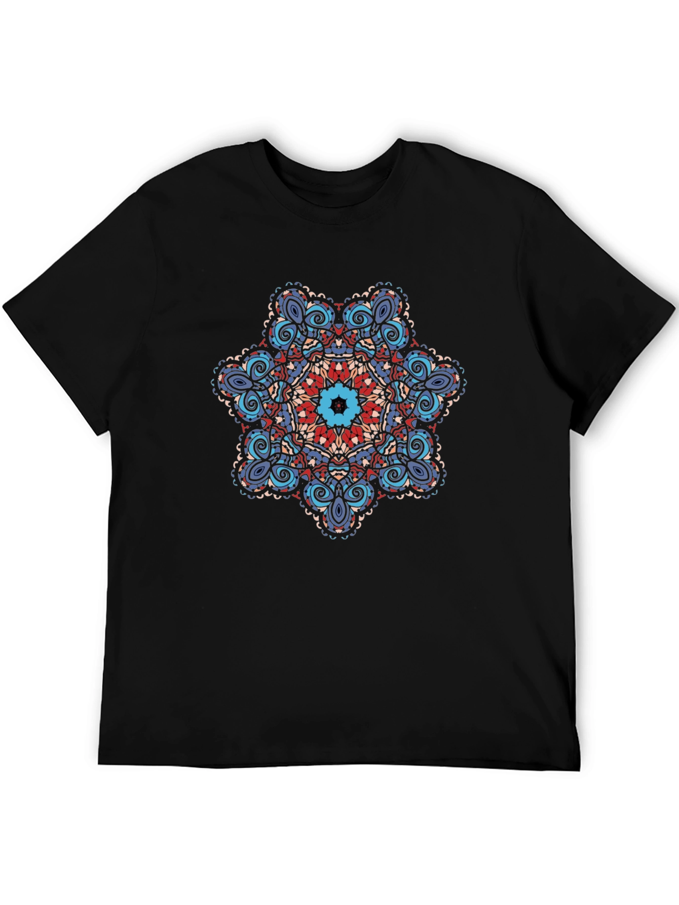 Geometric Mandala Graphic Tee - Black Cotton Blend