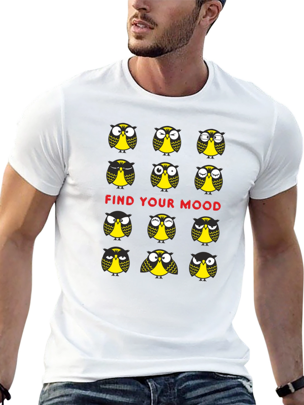 Funny Owl Mood T-Shirt - Black Cotton Graphic Tee