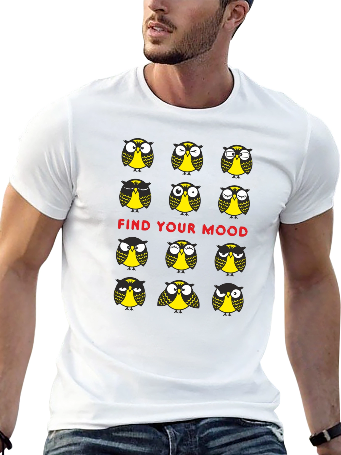 Funny Owl Mood T-Shirt - Black Cotton Graphic Tee