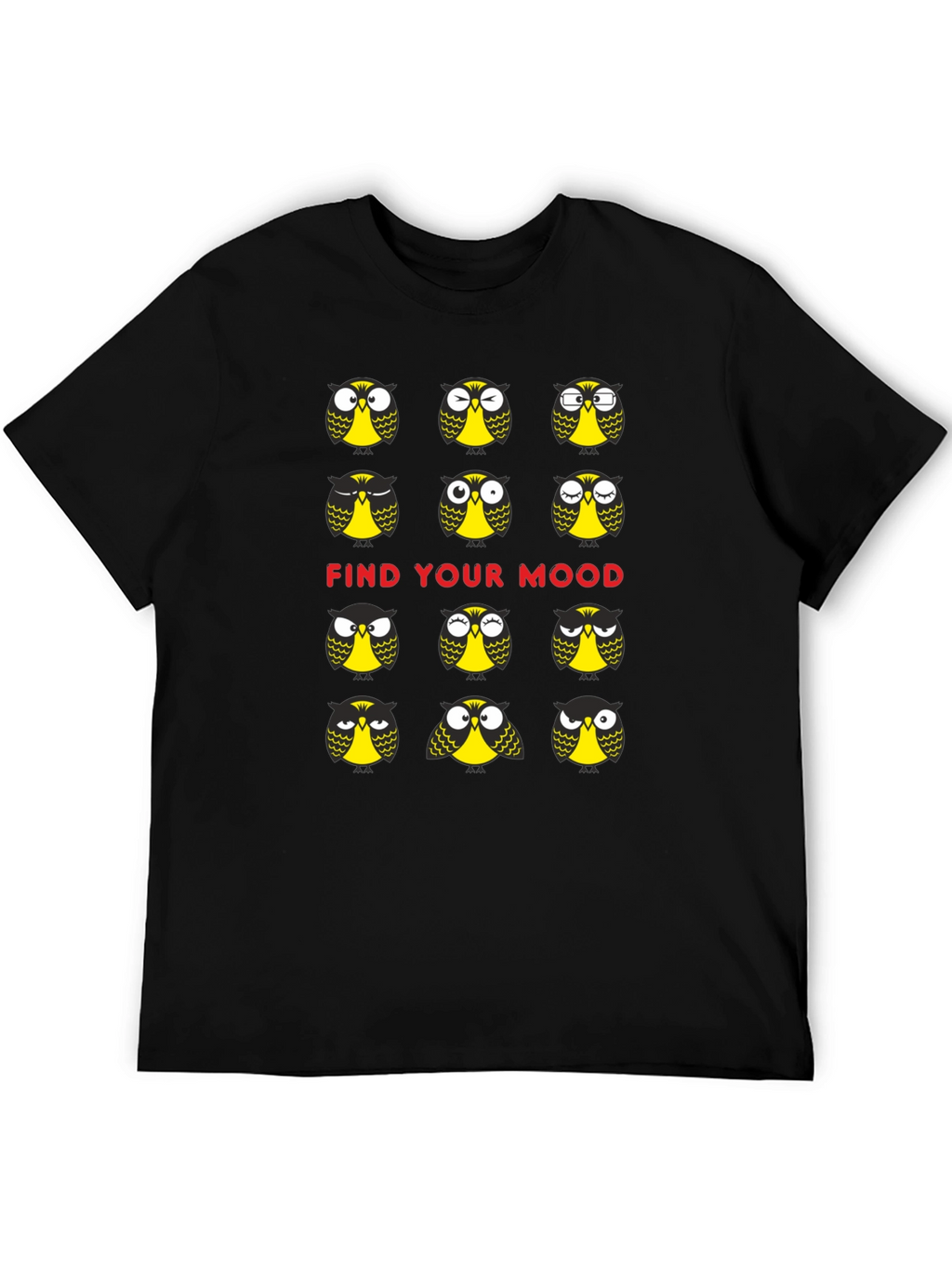 Funny Owl Mood T-Shirt - Black Cotton Graphic Tee