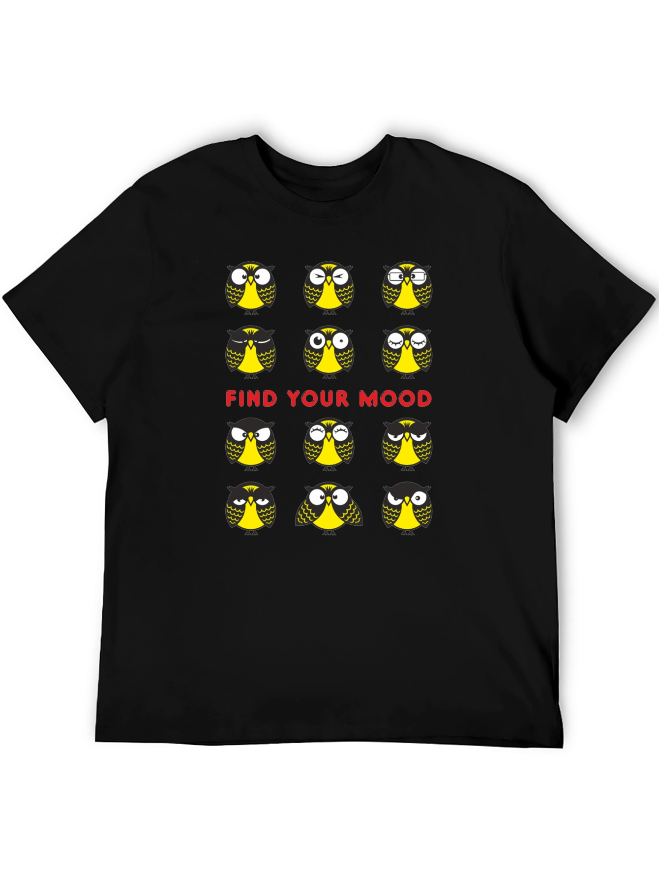 Funny Owl Mood T-Shirt - Black Cotton Graphic Tee