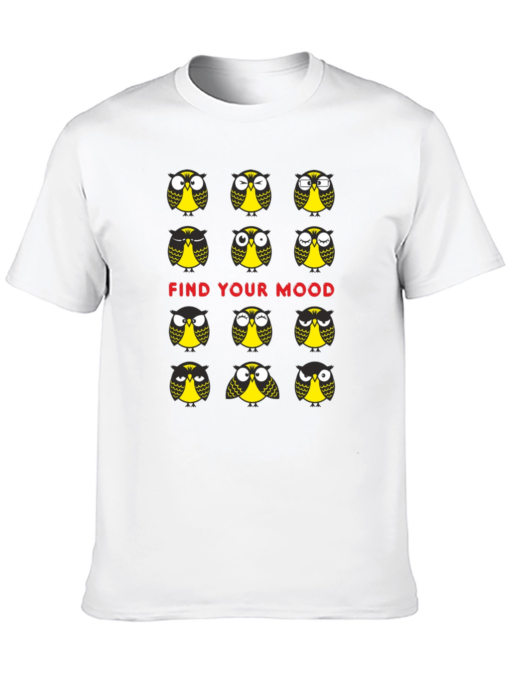 Funny Owl Mood T-Shirt - Black Cotton Graphic Tee