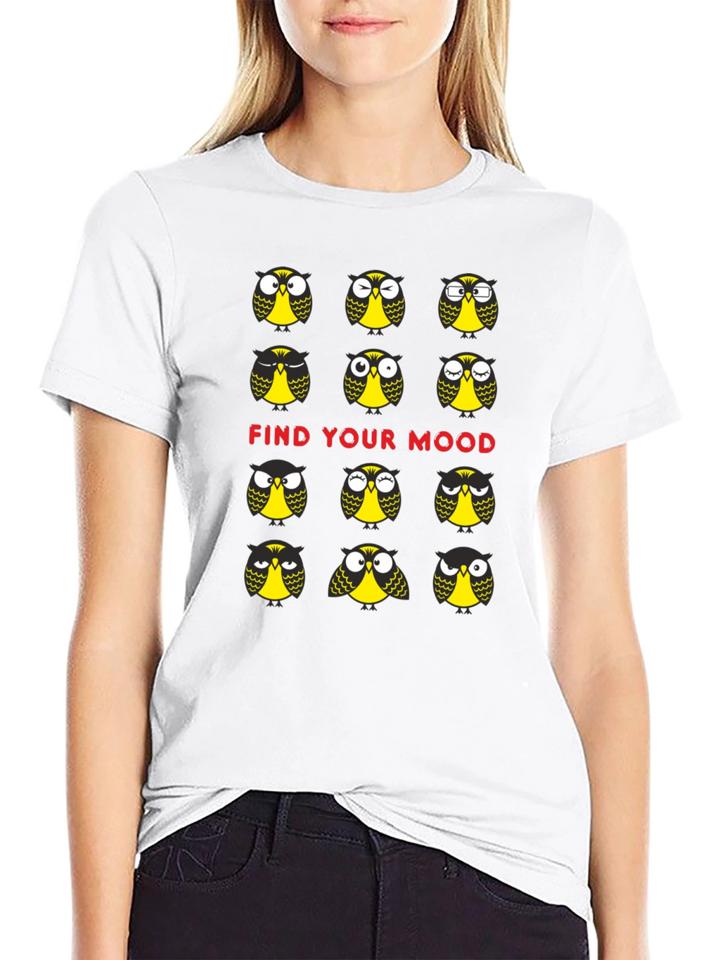 Funny Owl Mood T-Shirt - Black Cotton Graphic Tee