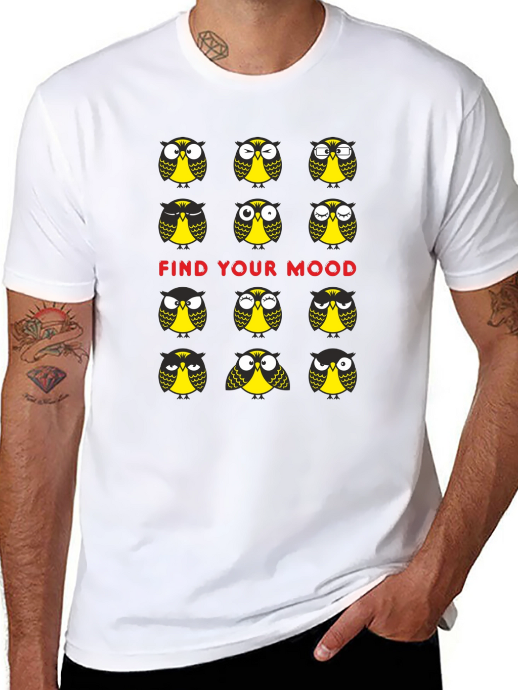 Funny Owl Mood T-Shirt - Black Cotton Graphic Tee