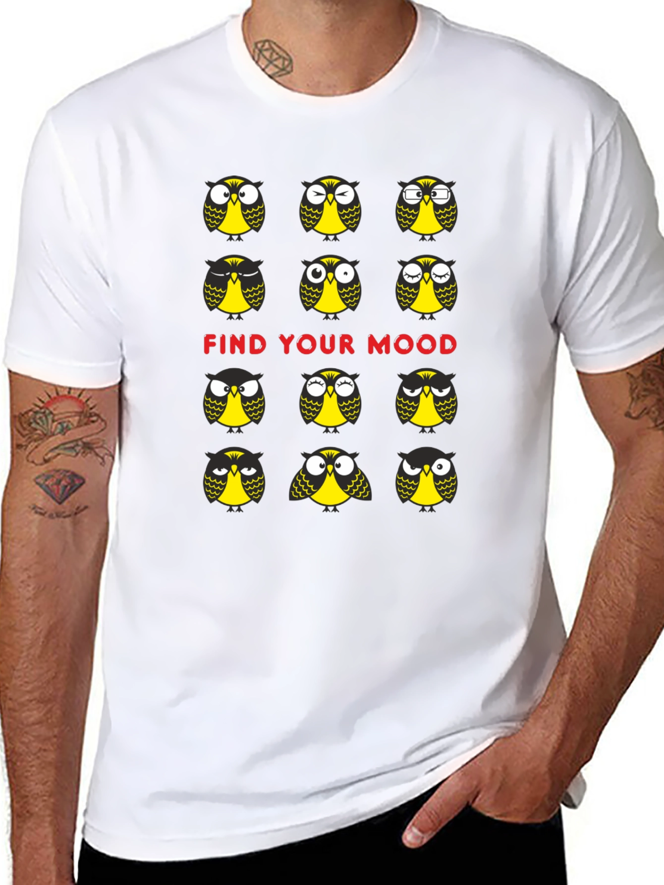 Funny Owl Mood T-Shirt - Black Cotton Graphic Tee