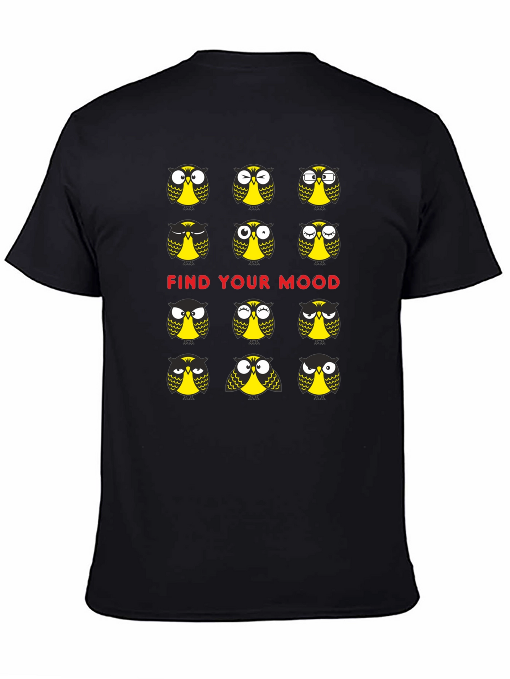 Funny Owl Mood T-Shirt - Black Cotton Graphic Tee