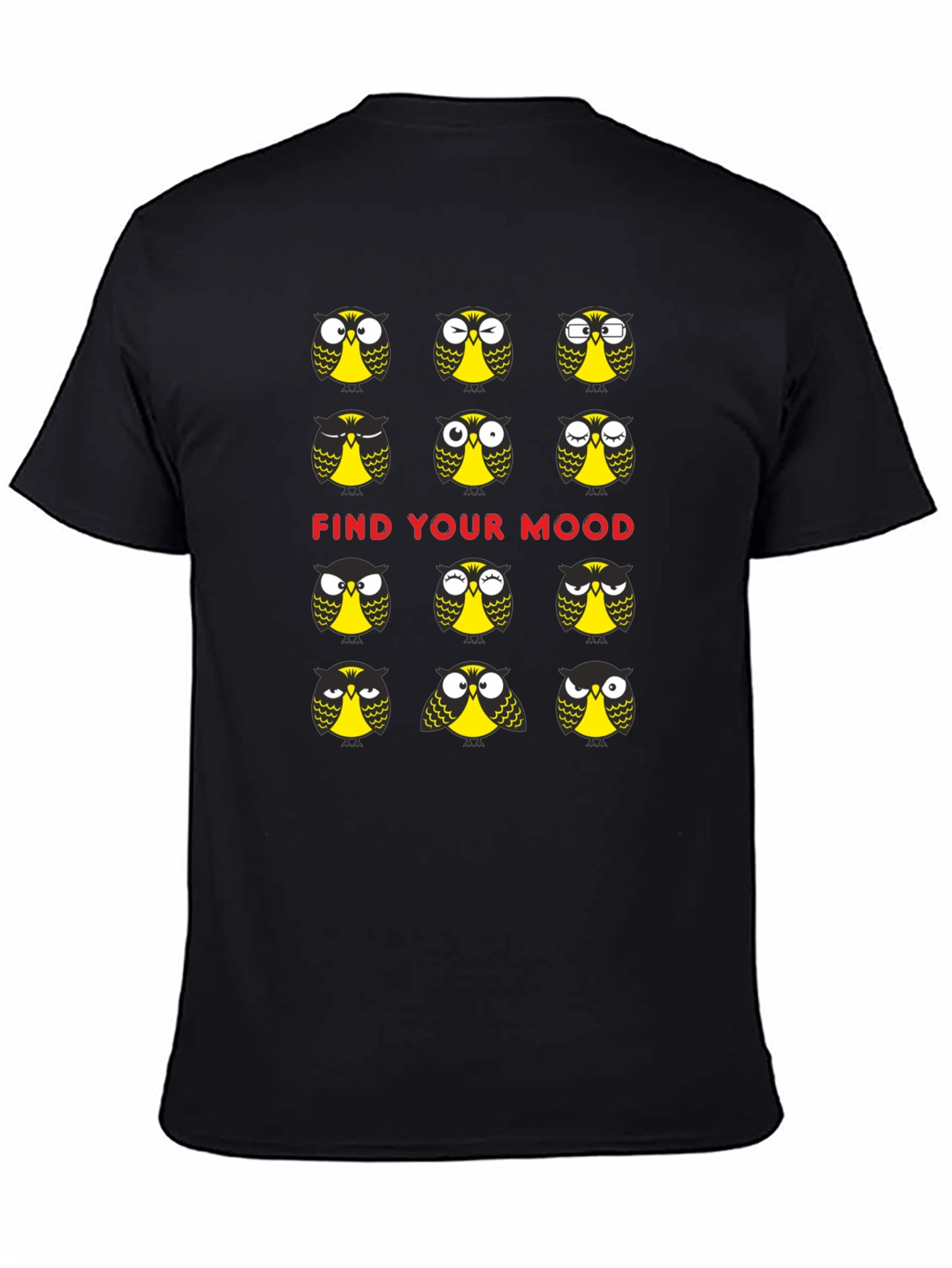 Funny Owl Mood T-Shirt - Black Cotton Graphic Tee